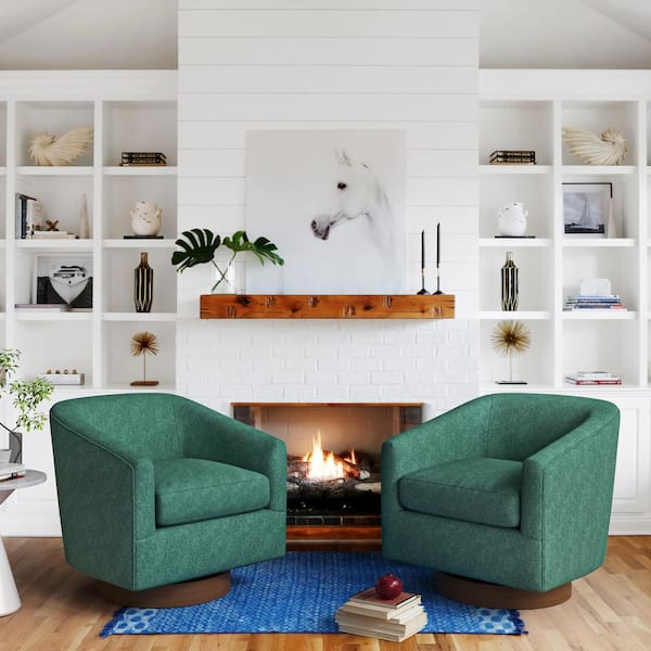LUE BONA 29 in. D x 32 in. W Green Swivel Club Chairs with Solid Wood Base Swivel Round Chair for Livingroom Bedroom (set of 2)