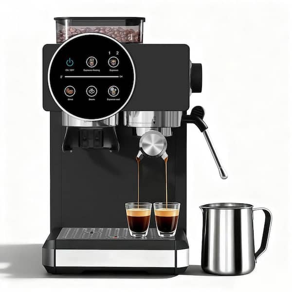 2 Cup Stainless Steel 20 Bar Espresso Machine with 1.8L Removable Water Tank and All-in-One Grinding System