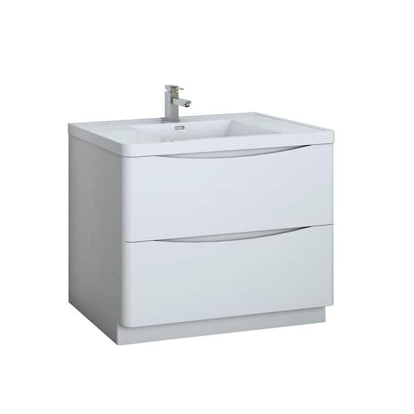 Fresca Tuscany 40 in. Modern Bath Vanity in Glossy White with Vanity Top in White with White Basin