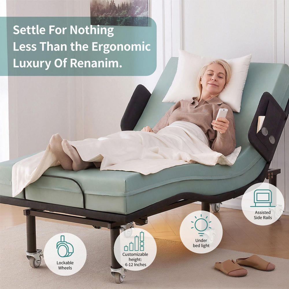 Black Twin XL Adjustable Bed Frame Bed Rails Plus 6 in. Egg Crate Mattress, Wireless Remote, Brake Wheel Legs - thumbnail 5