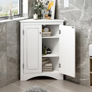 Triangle 23.6 in. W x 17.2 in. D x 31.5 in. H White Freestanding Linen Cabinet with Adjustable Shelves