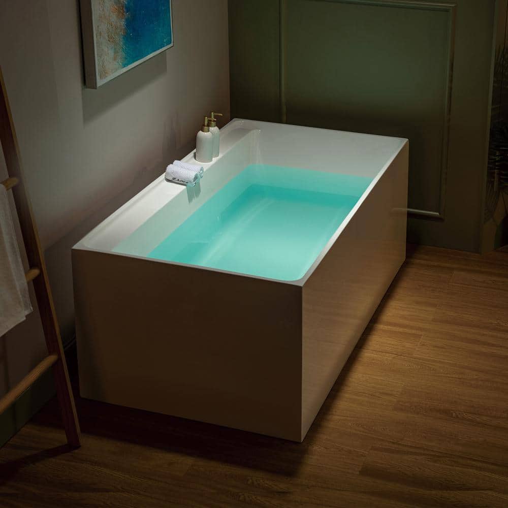 59-Inch White Acrylic Rectangular Freestanding Soaking Bathtub