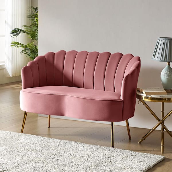 Yeran Velvet 52 in. Rosewood 2-Seats Loveseat with Flower Shaped Back Design