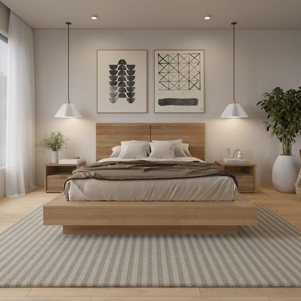 Dahlia 4-Piece Brown Oak Wood Queen Size Bedroom Set
