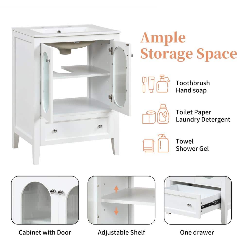 White 24" Freestanding Bathroom Vanity with Ceramic Sink