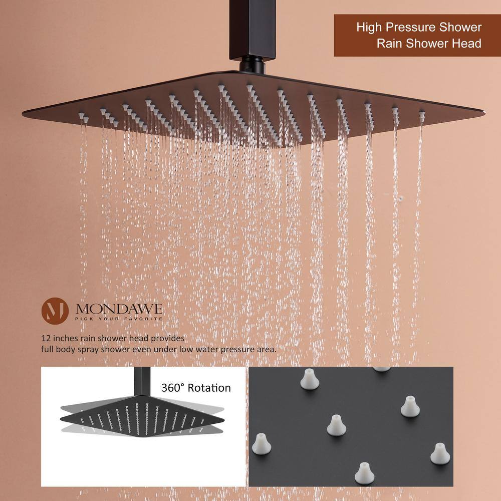 Matte Black Ceiling Mounted Shower System with Handheld and Body Jets