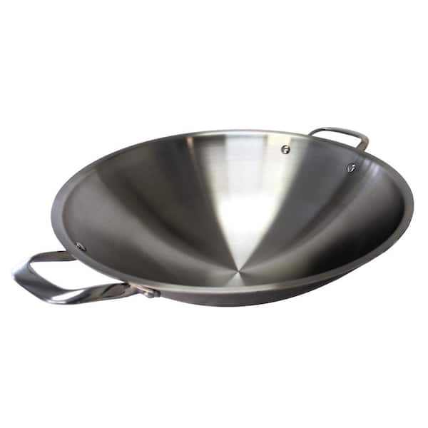 Spt 16 5 In Stainless Steel Wok With Lid Induction Ready Sl Pa400a The Home Depot