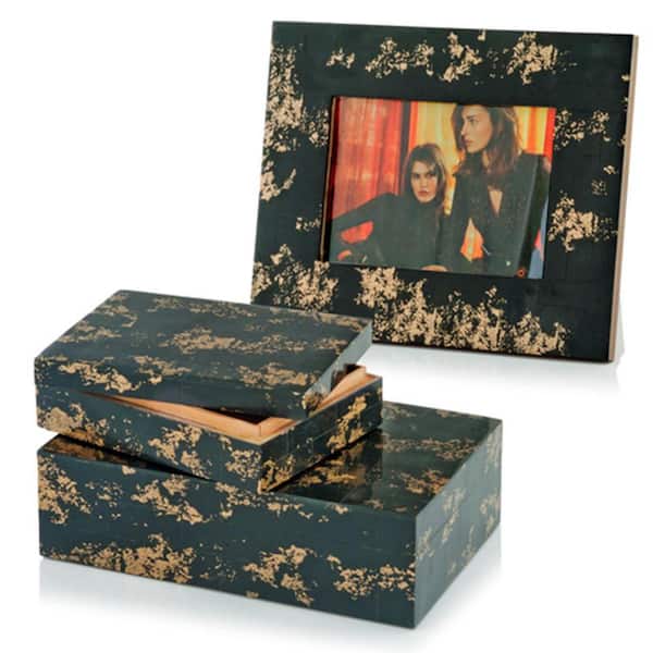 HomeRoots Rosemary Abstract Black and Gold Bone 5x7 Photo Frame