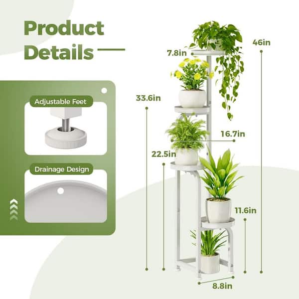 Cubilan 4-Tier White Metal Plant Tall Plant Stand Indoor Outdoor