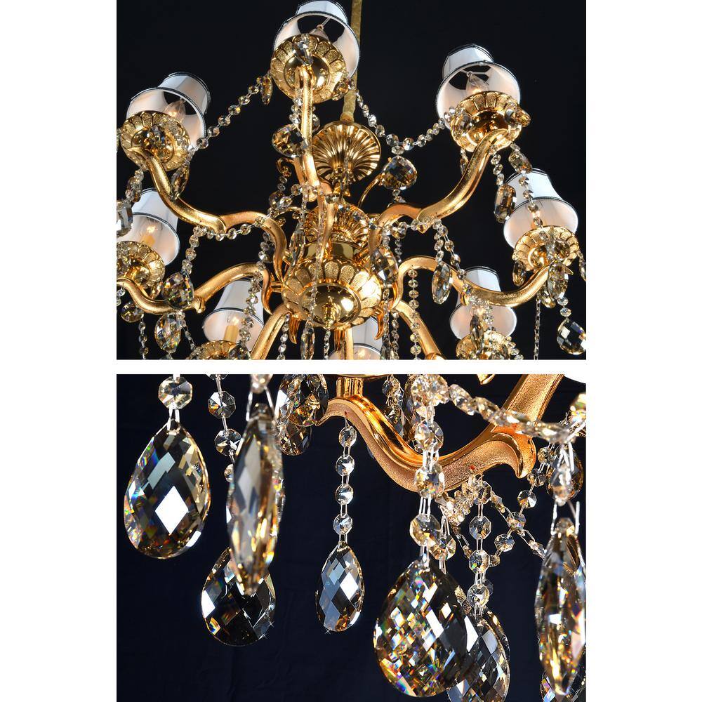 Elegant Gold and Crystal 12-Light Empire Chandelier