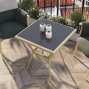 Sillowick Dark Gray and Natural Tone Square Metal Outdoor Dining Table