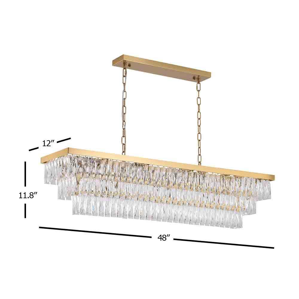 Gold Metal Rectangular Chandelier with Clear Crystal Accents