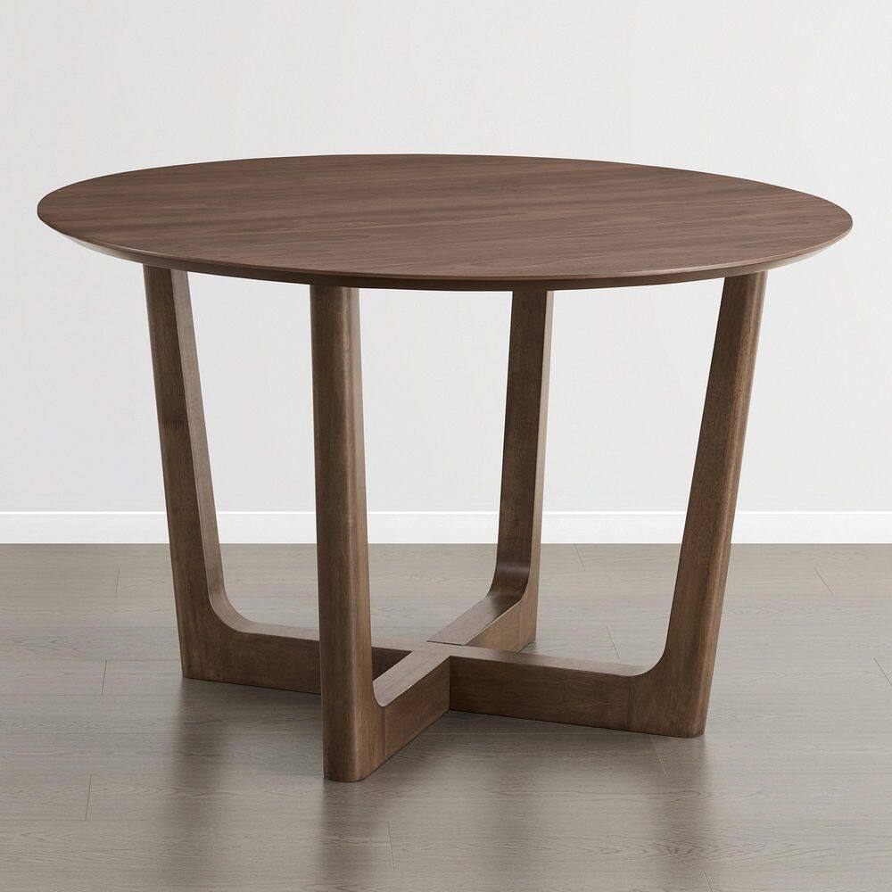 Rhett Walnut 47.2 in. Wood Round Dining Table Seat 4 with Walnut Veneer, Solid Rubber Wood Legs for Dining Room