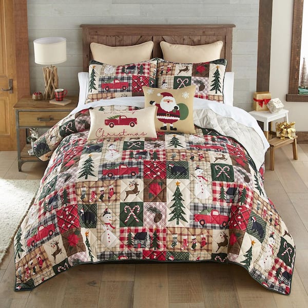Holiday Dream Red and Green 3PC Polyester King Quilt Set