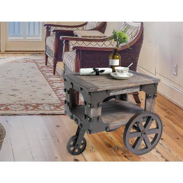 Vintiquewise Industrial Wagon Style, Small Rustic End Table With Storage