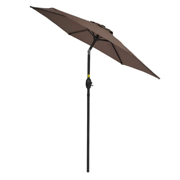 WELLFOR 7.5 ft. Steel Market Tilt Patio Umbrella in Brown