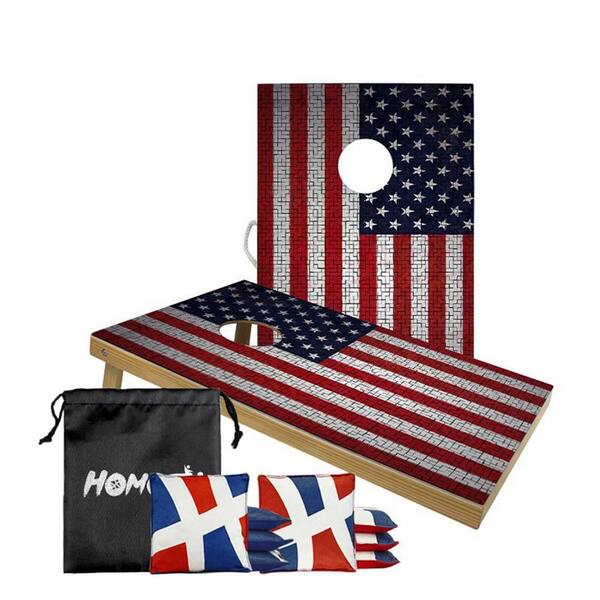 Afoxsos Solid Wood Cornhole Set with 2 Cornhole Boards and 8 Cornhole Bags Outdoor Toss Game Yard Game Set (American Flag)