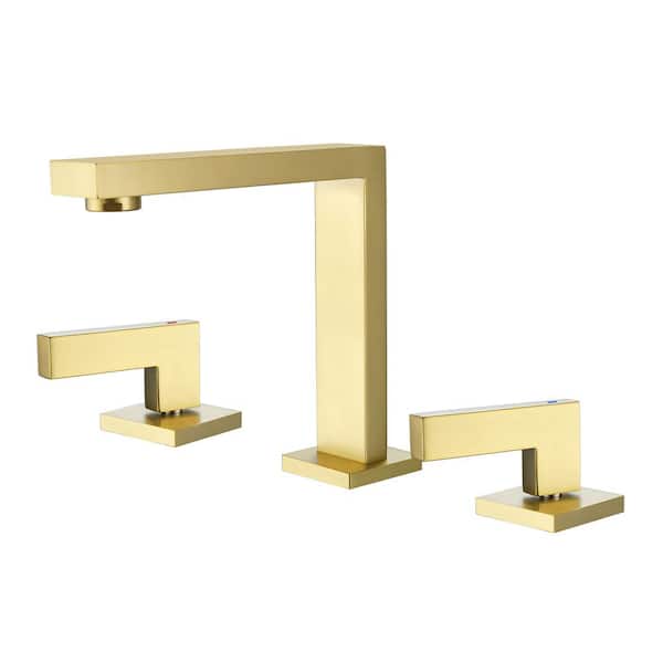 Tomfaucet 8 in. W spread Deck Mount 2-Handle Bathroom Faucet in Brushed Gold