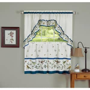 Love Birds Blue Polyester Light Filtering Rod Pocket Tier and Swag Curtain Set 57 in. W x 24 in. L