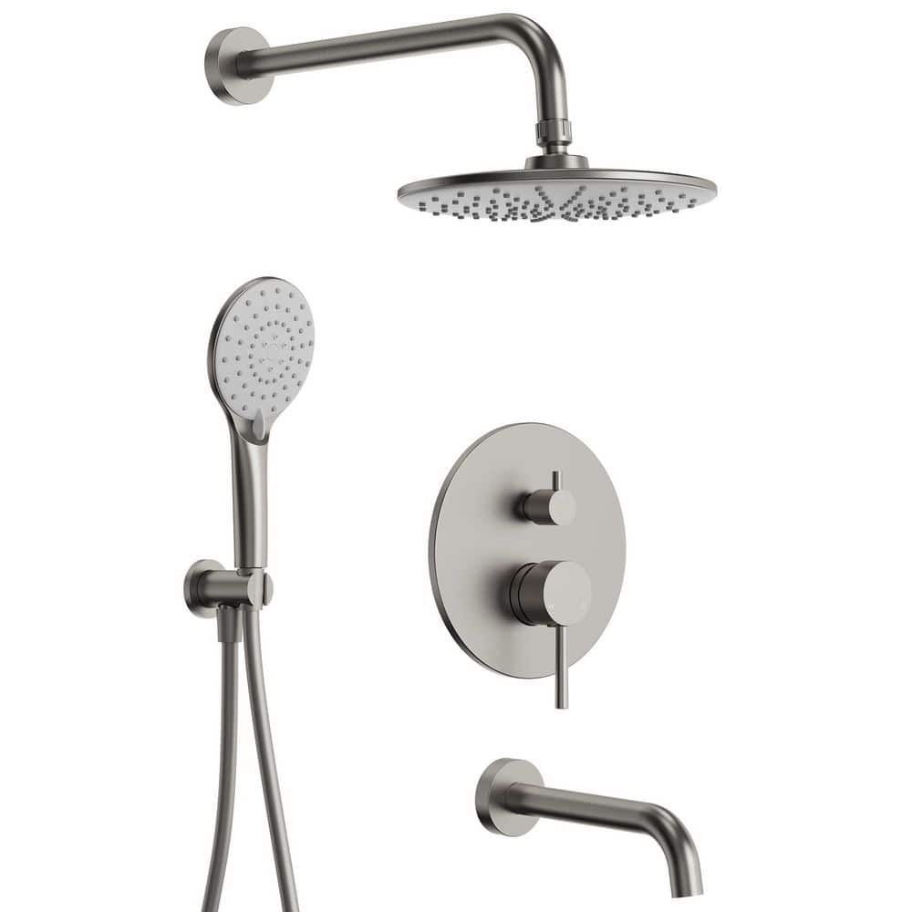 9 in. Round 3-Spray 1-Handle Tub and Shower Faucet with 3-Mode Handheld Shower 2.5 GPM in Brushed Nickel Valve Included price history on PriceWatchPro