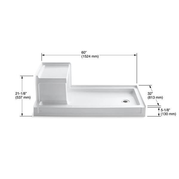 KOHLER Tresham 60 in. x 32 in. Single Threshold Shower Base in Ice Grey