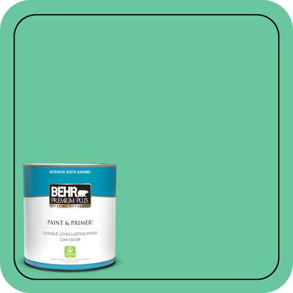 BEHR PREMIUM PLUS 1 qt. #470B-4 Intense Jade Satin Enamel Low Odor Interior Paint & Primer