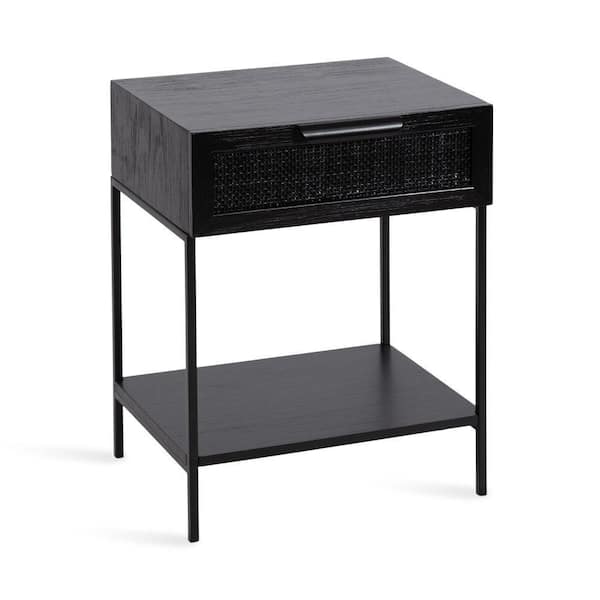Ori 18 in. Black Rectangle Wood Veneer/MDF End Table