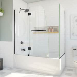 Aqua 56 to 60 in. W x 30 in. D x 58 in. H Frameless Hinged Tub Door with 30 in. Return Panel in Matte Black
