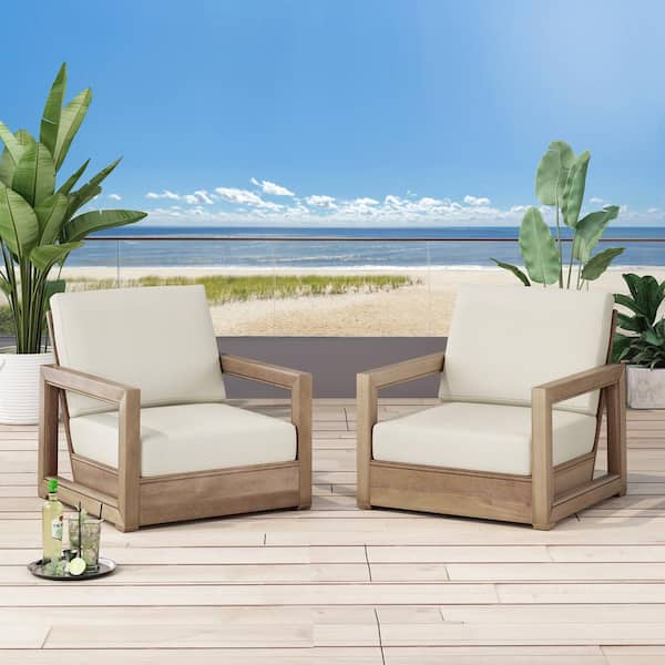 Noble House Brooklyn Teak Brown Removable Cushions Wood Outdoor Lounge Chair  with Beige Cushion (2-Pack) 82307 - The Home Depot