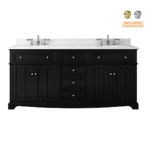 Fremont 72 in W x 22 in D x 34 in H Double Sink Bath Vanity in Black With Engineered White Marble Top