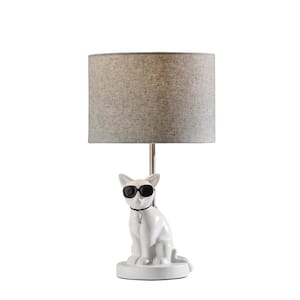Sunny 18 in. White Ceramic with Brushed Steel Neck Table Lamp