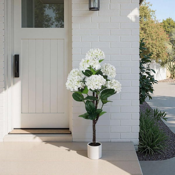 4 ft. Large Faux Hydrangea Plant in White Planter, Home and Garden Decor  ENHD30788 - The Home Depot
