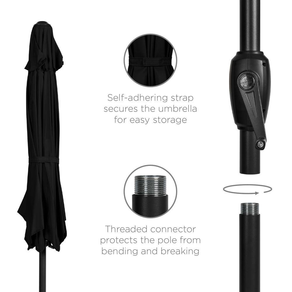 7.5ft Black Powder-Coated Steel Outdoor Patio Umbrella with Crank Lift