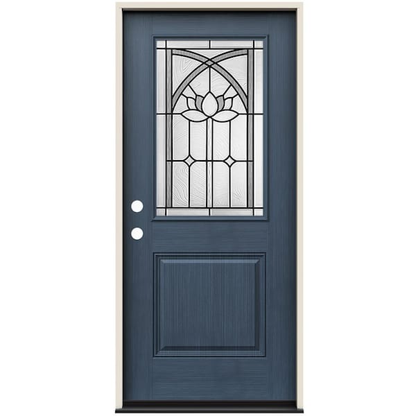 36 in. x 80 in. Right-Hand/Inswing 1/2 Lite Ardsley Decorative Glass Denim Fiberglass Prehung Front Door