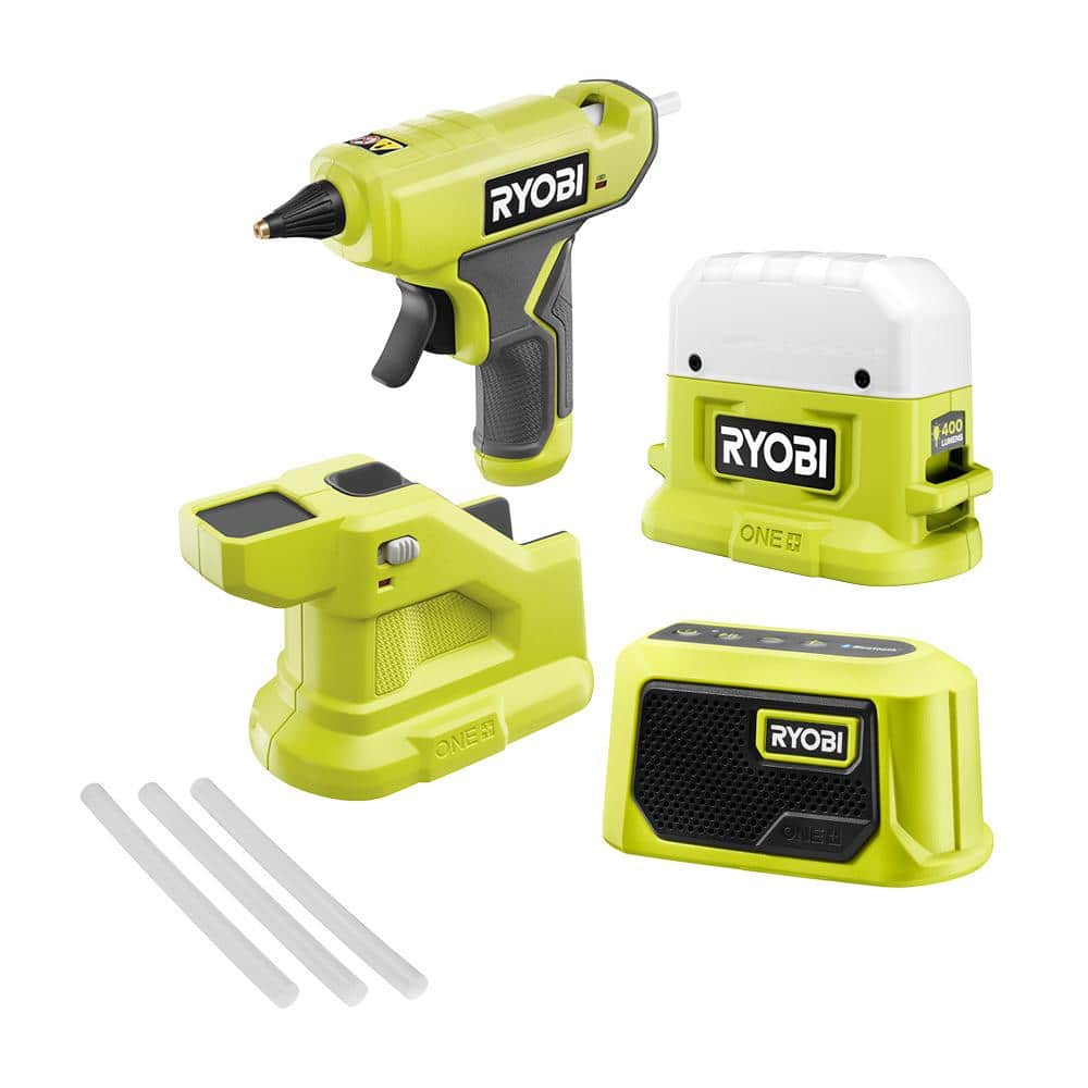RYOBI ONE+ 18V Cordless Compact 3-Tool Combo Kit with Glue Gun, Area Light, Bluetooth Speaker (Tools Only) -  P306-P796-PAD02