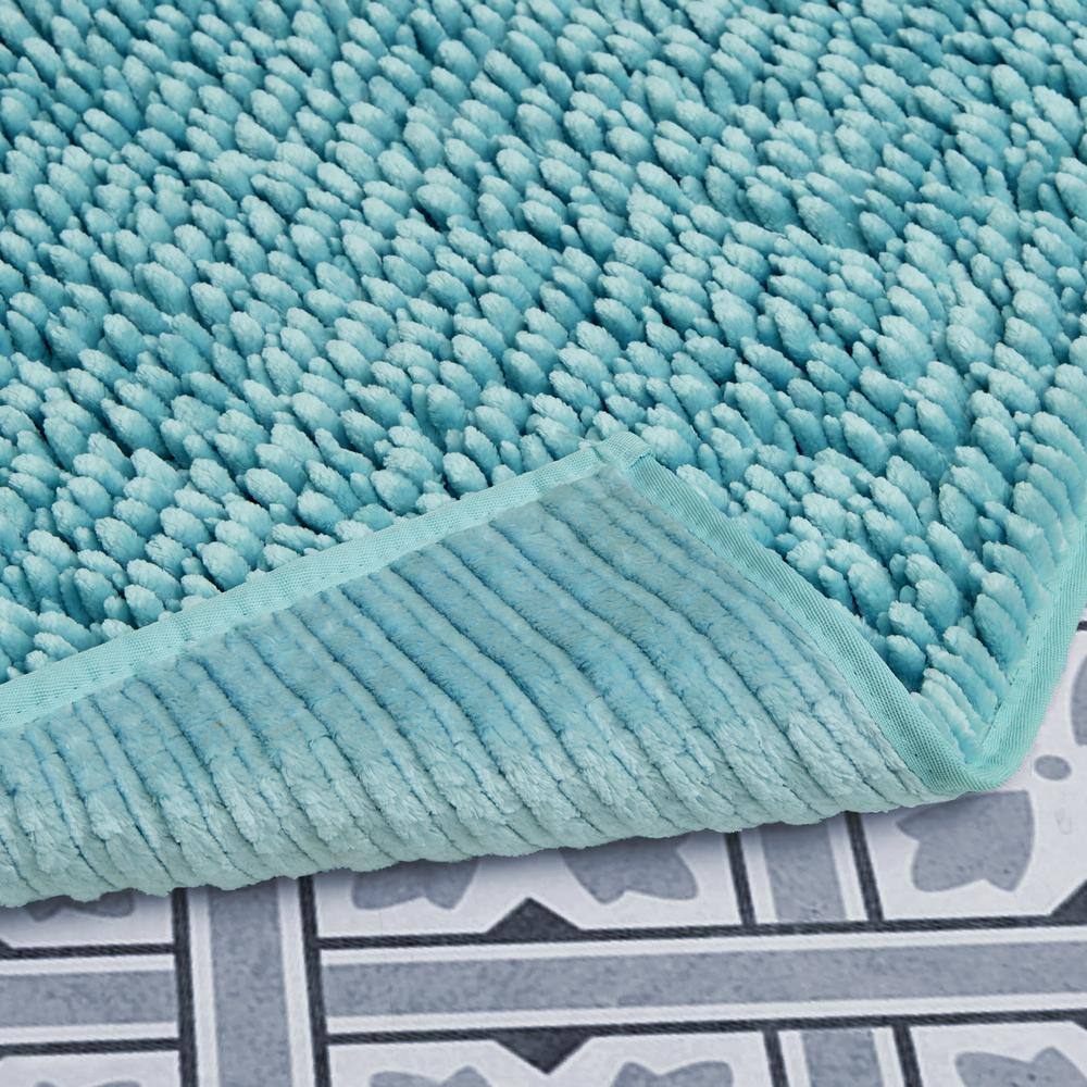 Seaspray Blue Polyester Chenille 2-Piece Bath Mat Set