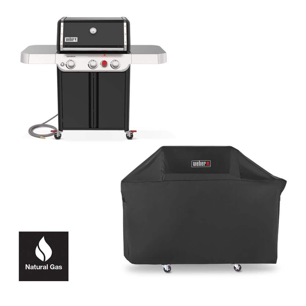 Genesis E-325 3-Burner Natural Gas Grill in Black with Grill Cover -  Weber, 1500745