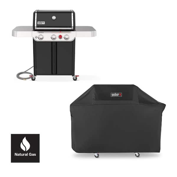 Genesis E-325 3-Burner Natural Gas Grill in Black with Grill Cover