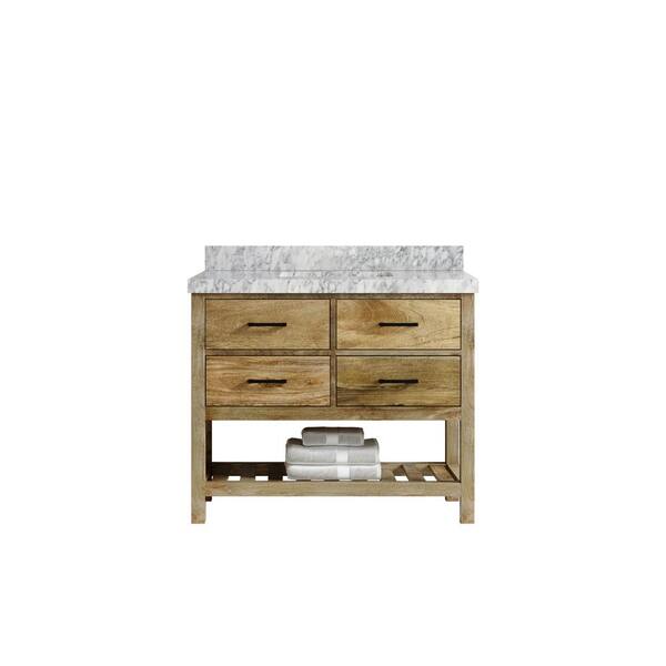 Willow Collections Parker Mango 42 in. W. x 22 in. D x 36 in. H Single Sink Bath Vanity in Natural Mango with 2 in. Carrara Marble Top