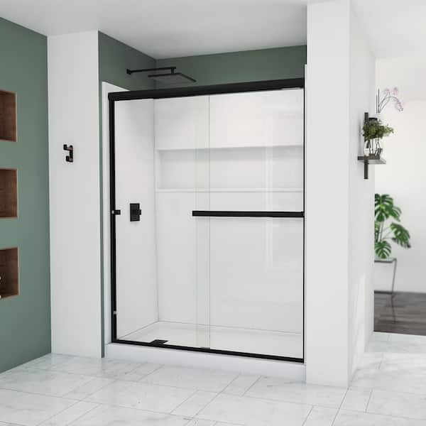 Bootz Aloha 56-60 in. W x 70 3/8 in. H Semi-Frameless Sliding Shower Door in Matte Black