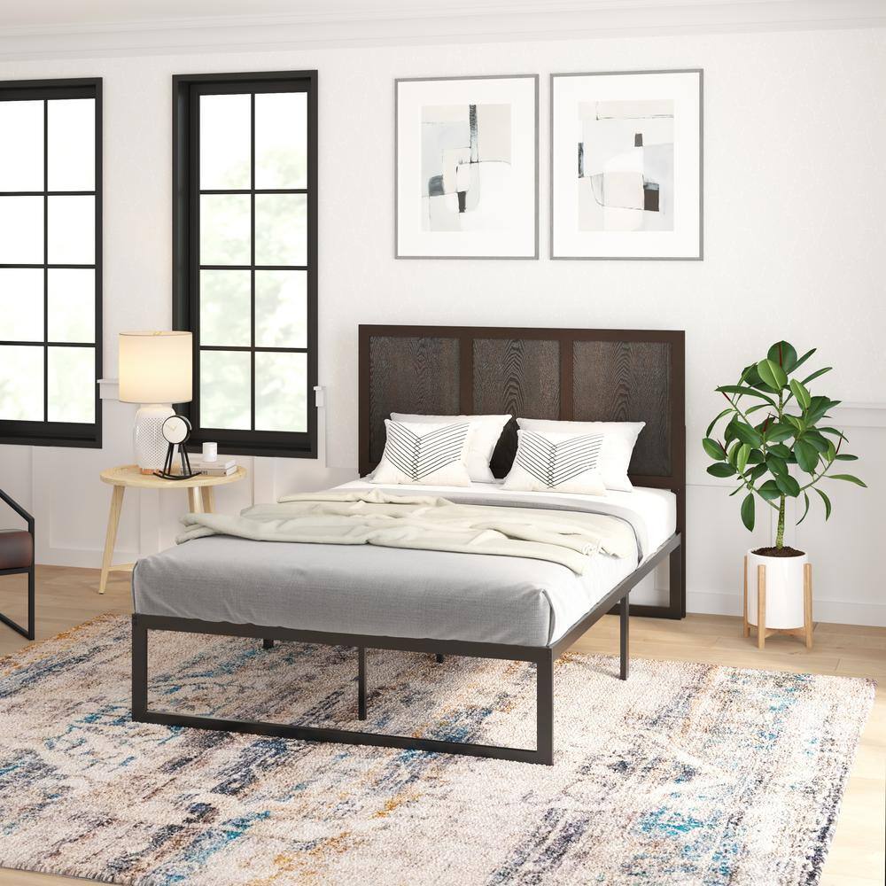 Full Dark Brown Solid Wood Panel Headboard