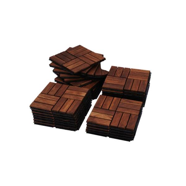 ITOPFOX 12 in. x 12 in. Square Light Gray Acacia Hardwood Outdoor Interlocking Deck Tiles Checkered Pattern (30-Pack)