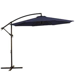 10 ft. Cantilever Hanging Steel Offset Outdoor Patio Umbrella with Cross Base in Navy
