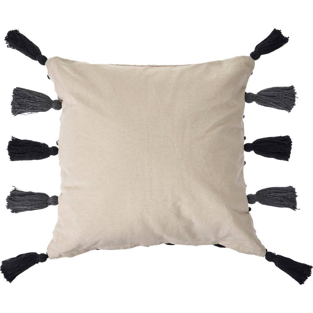 Square Black and Cream Embroidered Tasseled Throw Pillow