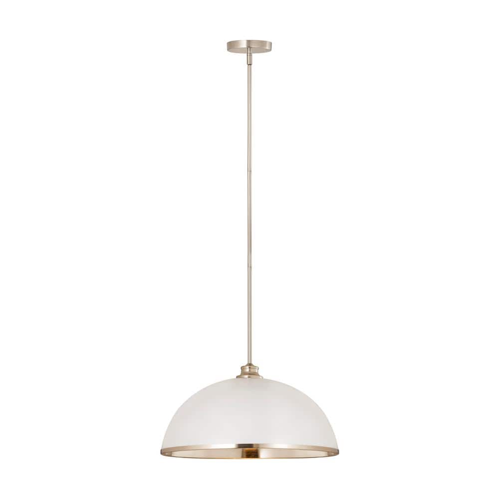 Landry 1-Light Matte White + Brushed Nickel Pendant with Mate White + Brush