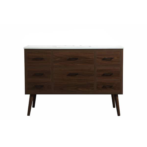 Unbranded Timeless Home 48 in. W x 22 in. D x 33.5 in. H Bath Vanity in Walnut with Ivory White Engineered Stone Top