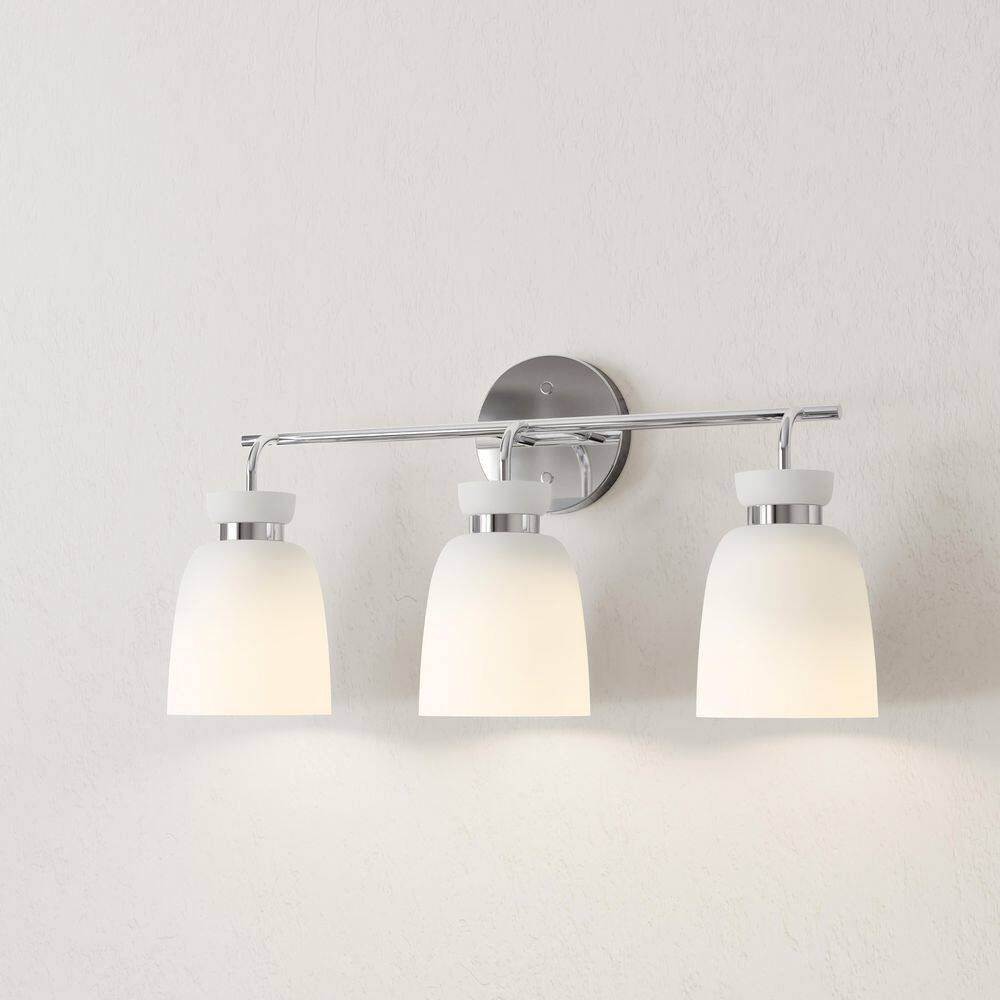 Lexie Polished Chrome 3-Light Vanity with Opal Glass Shades