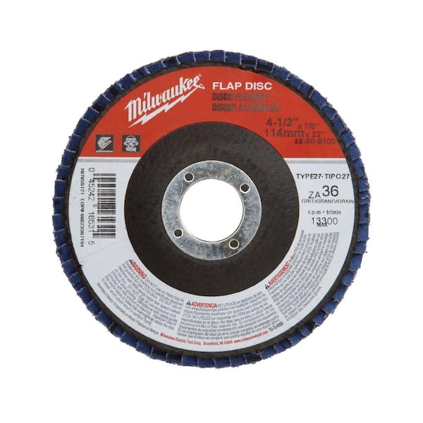 Milwaukee 4-1/2 in. x 7/8 in. 36-Grit Flap Disc (Type 27)