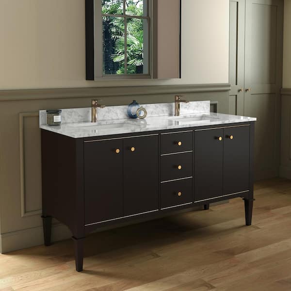 Roma 61 in. W x 22 in. D Bath Vanity in Espresso with Marble Vanity top in Carrara White with White Basin