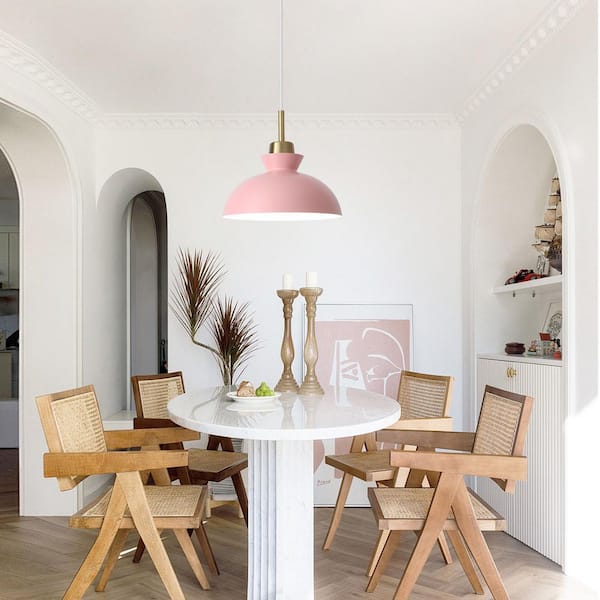 1-Light Metal Hanging Ceiling Pendant Light Chandelier Light Fixture with Pink Shade for Kitchen Island